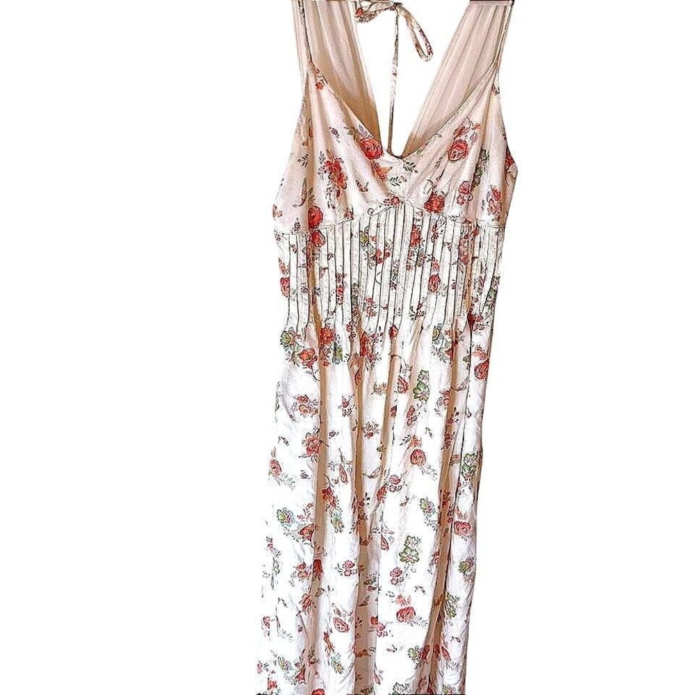 Lauren Conrad Floral Dress Cream Red Pleated V-Neck Chiffon Straps Size 6